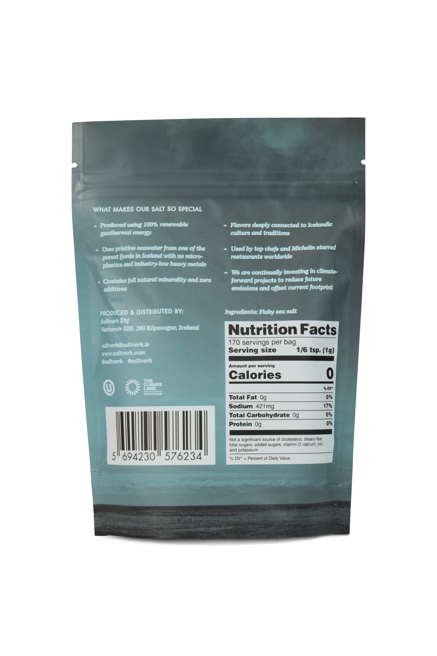 Flaky Sea Salt - 6oz in Stand-up Re-sealable bag - Sustainable Sea Salt from Iceland