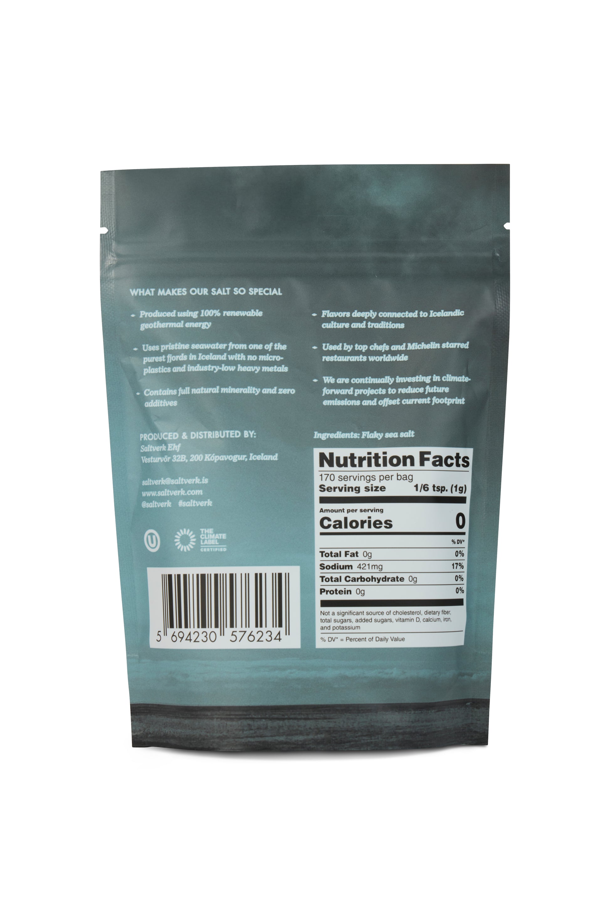 Flaky Sea Salt - 6oz in Stand-up Re-sealable bag - Sustainable Sea Salt from Iceland